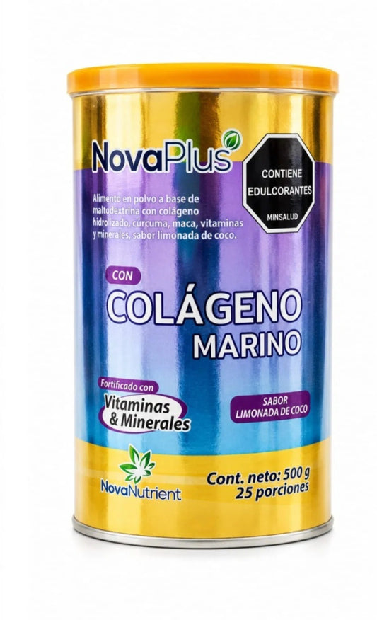 NovaPlus Colágeno Marino con Cúrcuma y Maca - Sabor Limonada de Coco