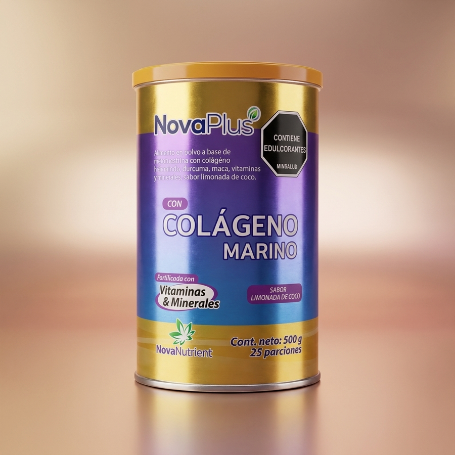 NovaPlus Colágeno Marino con Cúrcuma y Maca - Sabor Limonada de Coco